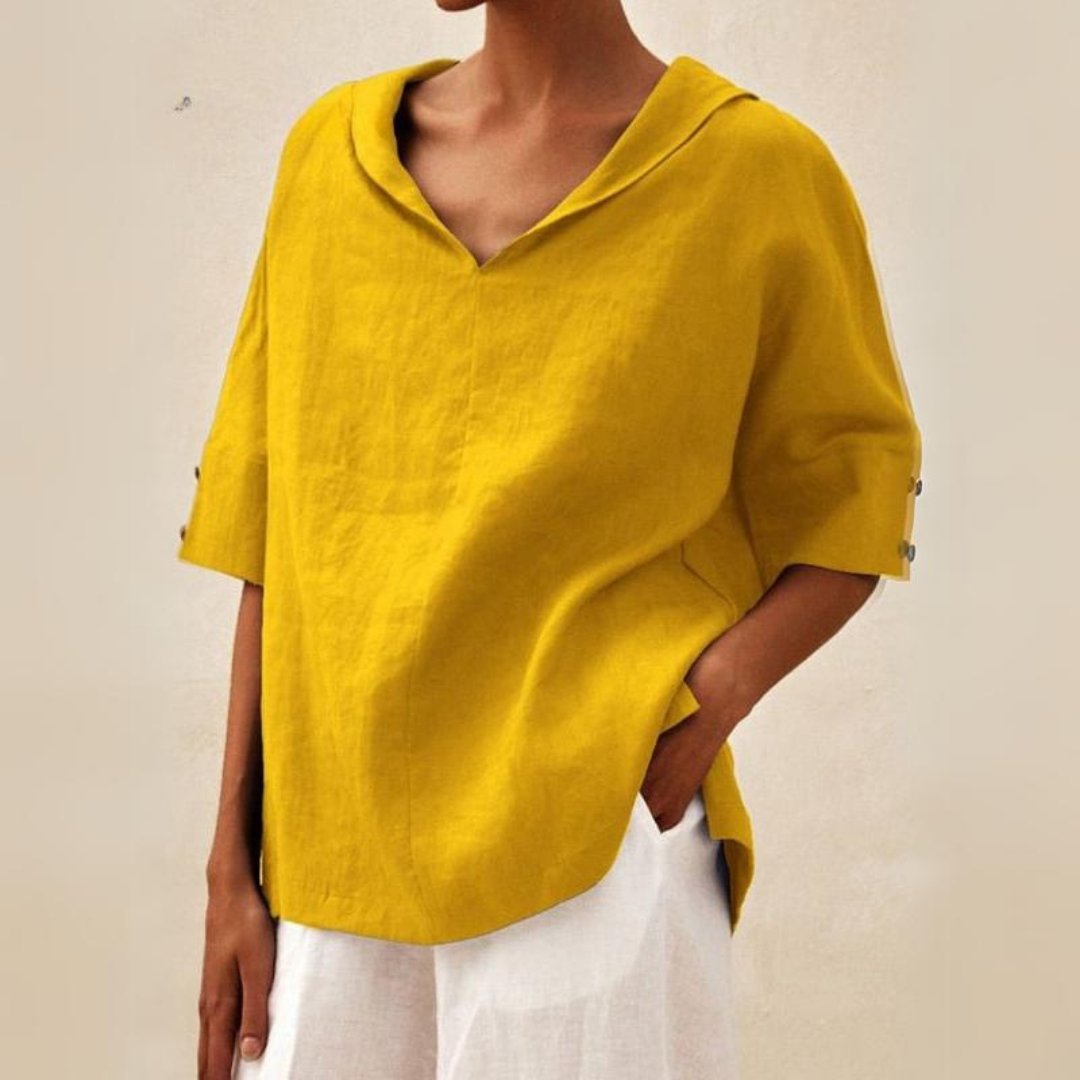 Roshanda | Wide-Collar Short-Sleeve Blouse