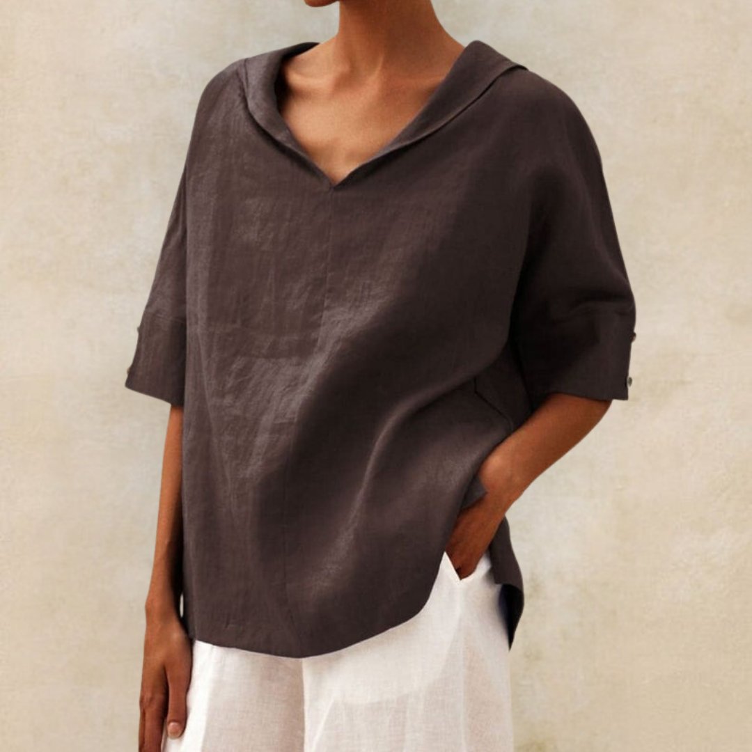 Roshanda | Wide-Collar Short-Sleeve Blouse