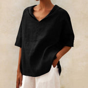 Roshanda | Wide-Collar Short-Sleeve Blouse