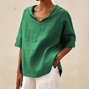 Roshanda | Wide-Collar Short-Sleeve Blouse