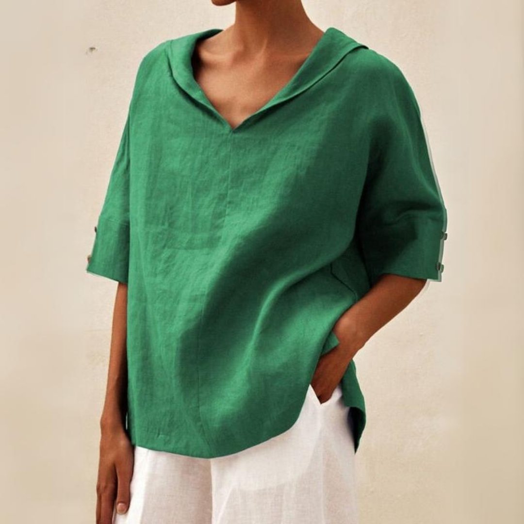 Roshanda | Wide-Collar Short-Sleeve Blouse