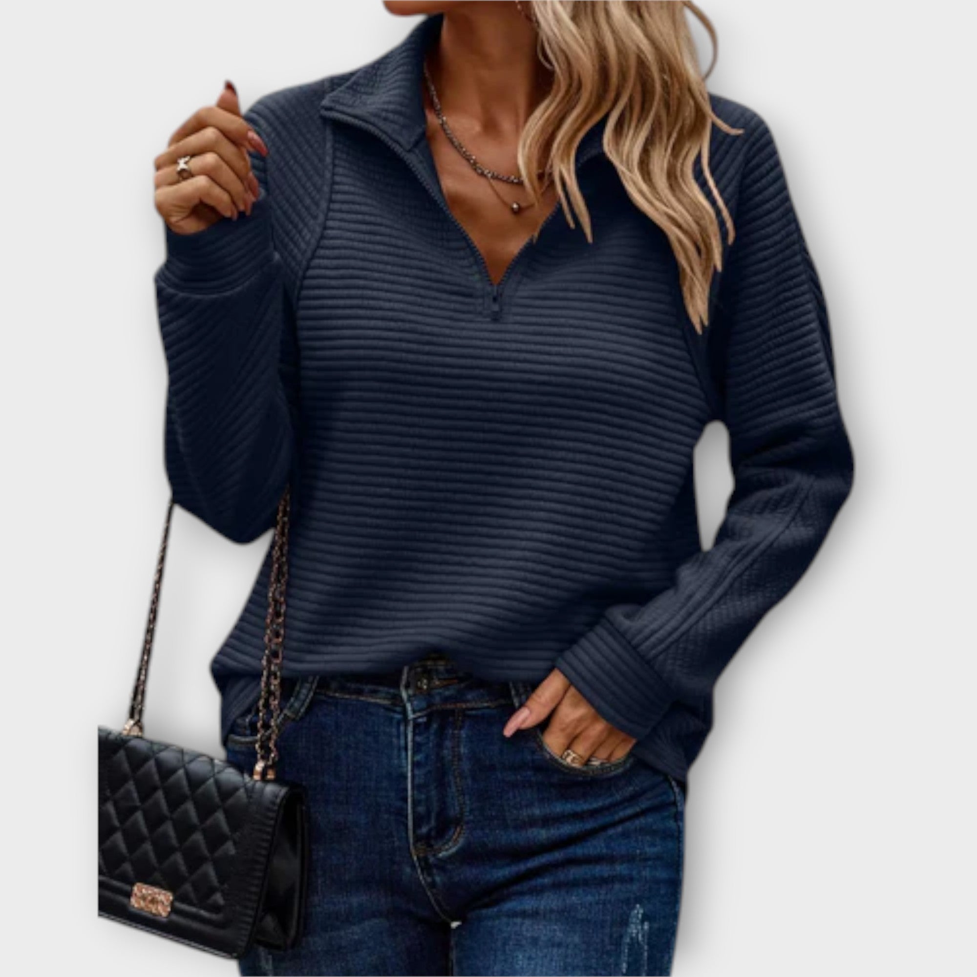 Vilja | Pink Half-Zip Ribbed Jumper