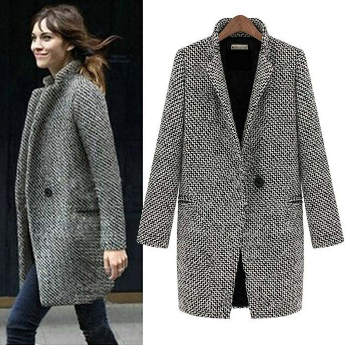 Myesha | Herringbone Lapel Coat
