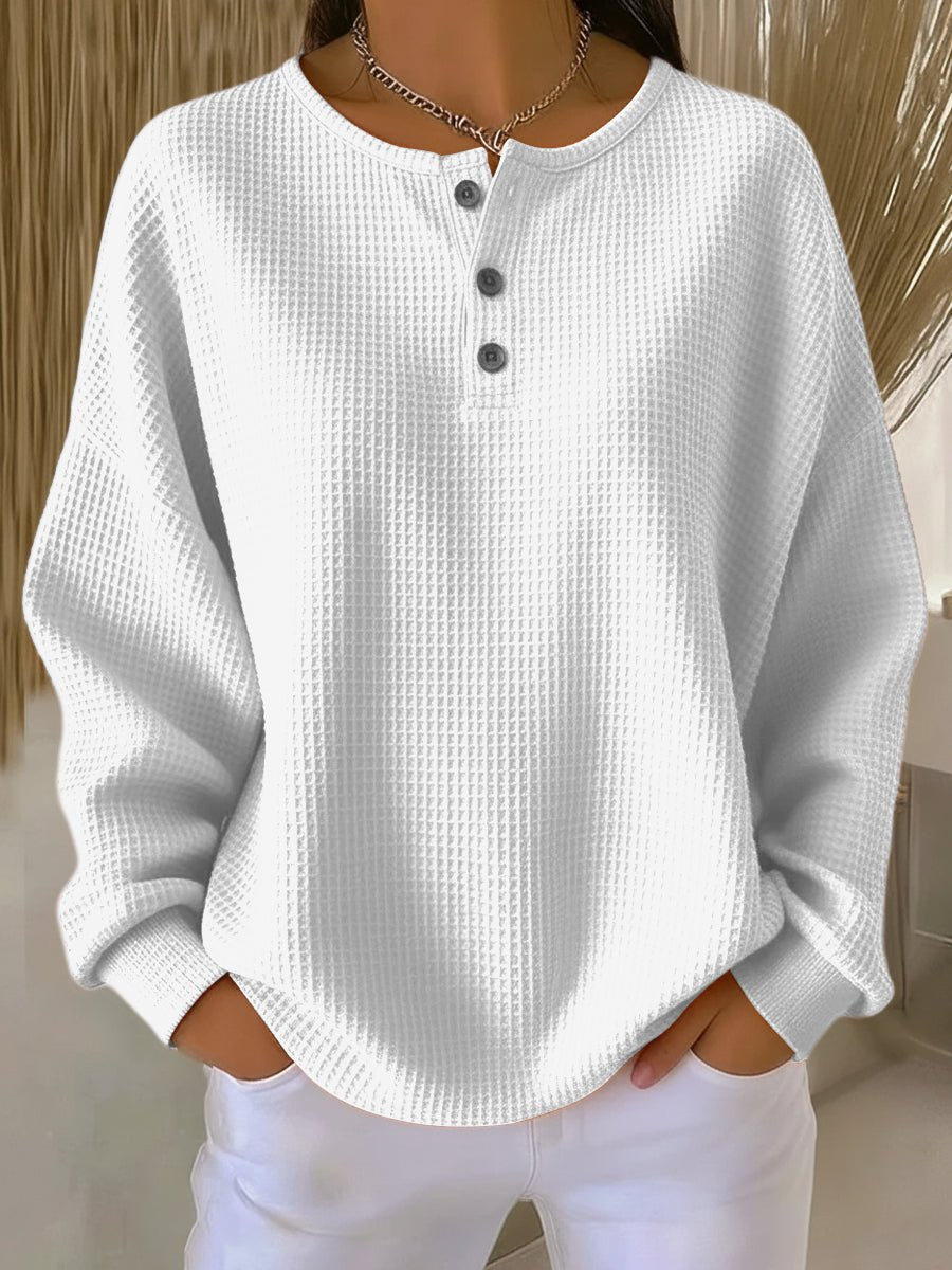 Waffle-Textured Henley Sweatshirt