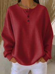 Waffle-Textured Henley Sweatshirt