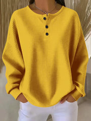 Waffle-Textured Henley Sweatshirt