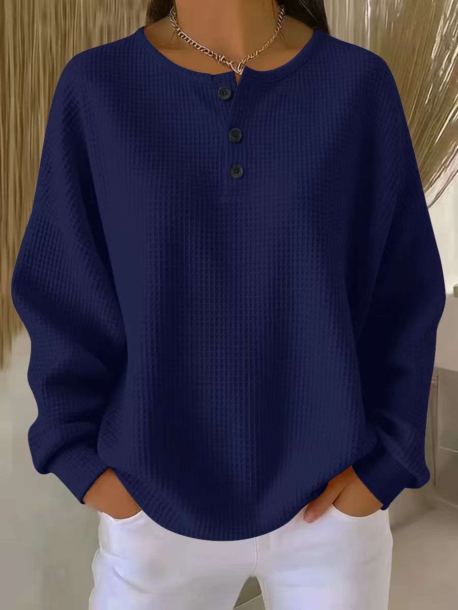 Waffle-Textured Henley Sweatshirt