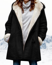 Eglantine | Long Fleece-Lined Hooded Duffle Coat in Dark Blue
