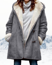 Eglantine | Long Fleece-Lined Hooded Duffle Coat in Dark Blue
