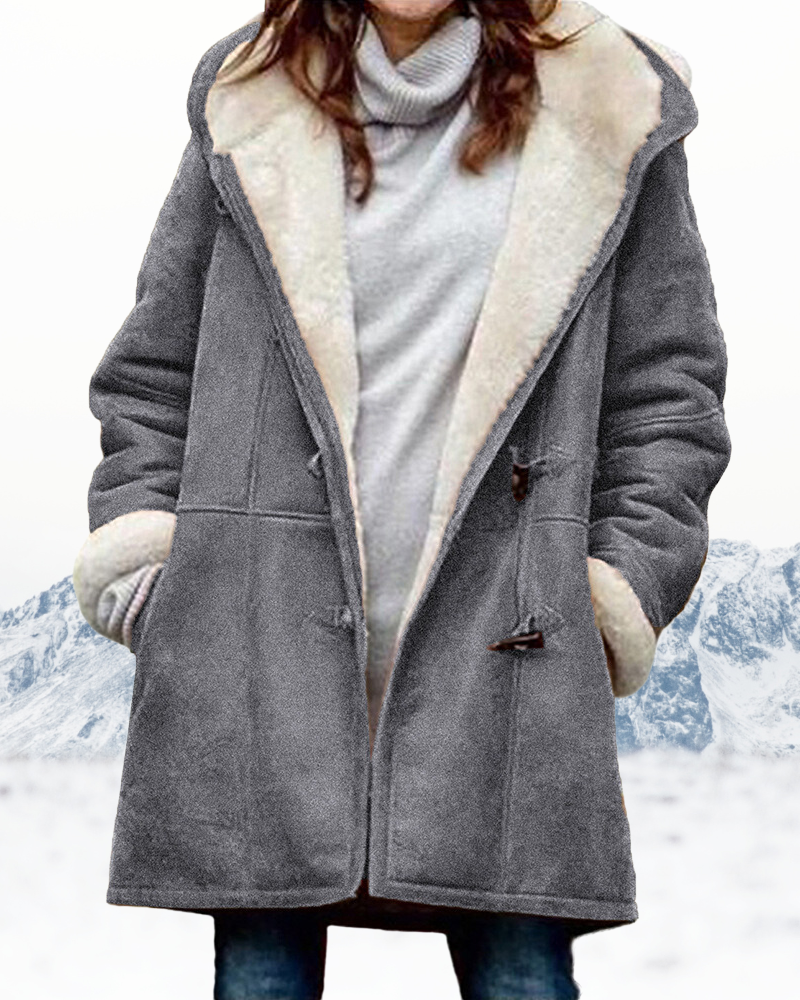 Eglantine | Long Fleece-Lined Hooded Duffle Coat in Dark Blue