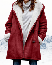 Eglantine | Long Fleece-Lined Hooded Duffle Coat in Dark Blue