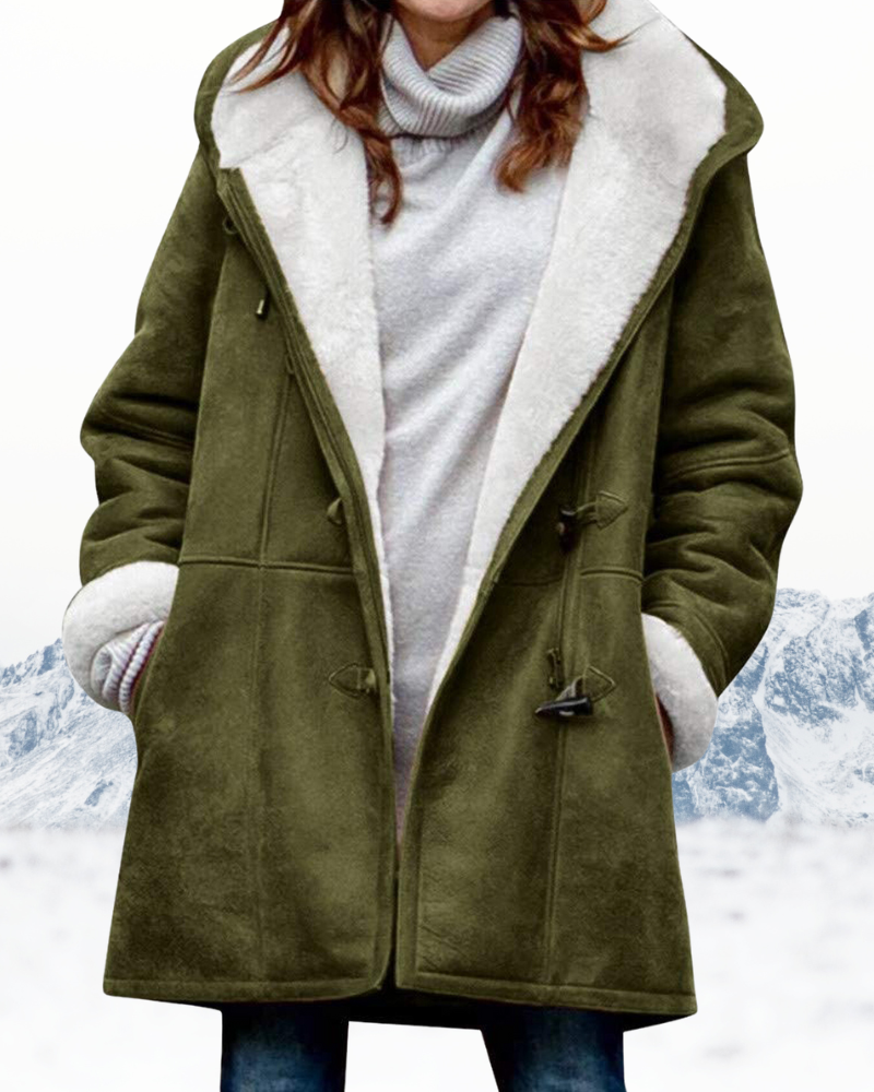 Eglantine | Long Fleece-Lined Hooded Duffle Coat in Dark Blue