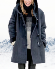 Eglantine | Long Fleece-Lined Hooded Duffle Coat in Dark Blue