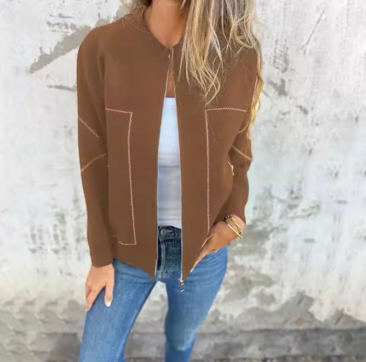 Nayeli | Contrast-Trim Zip Jacket