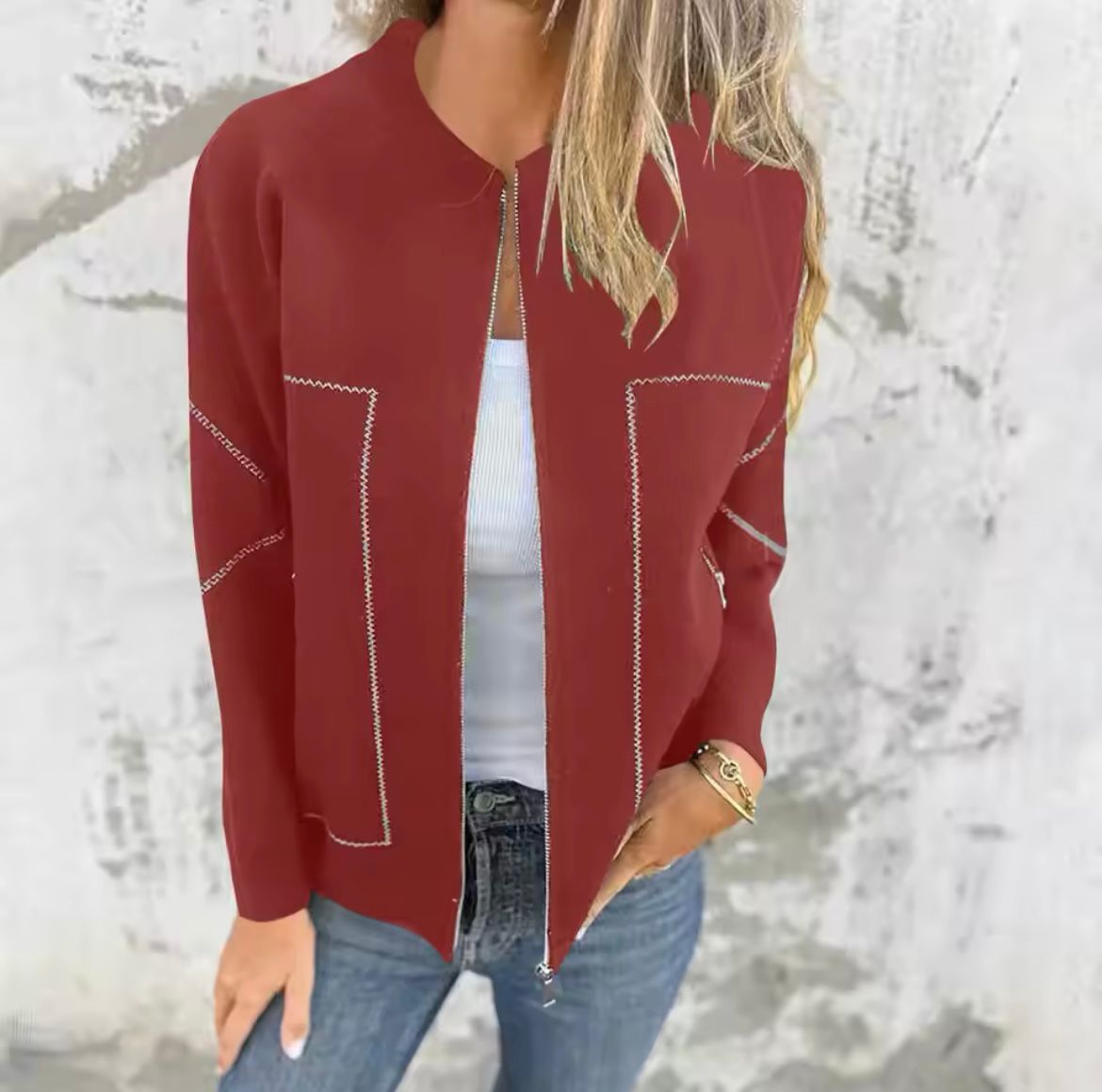 Nayeli | Contrast-Trim Zip Jacket