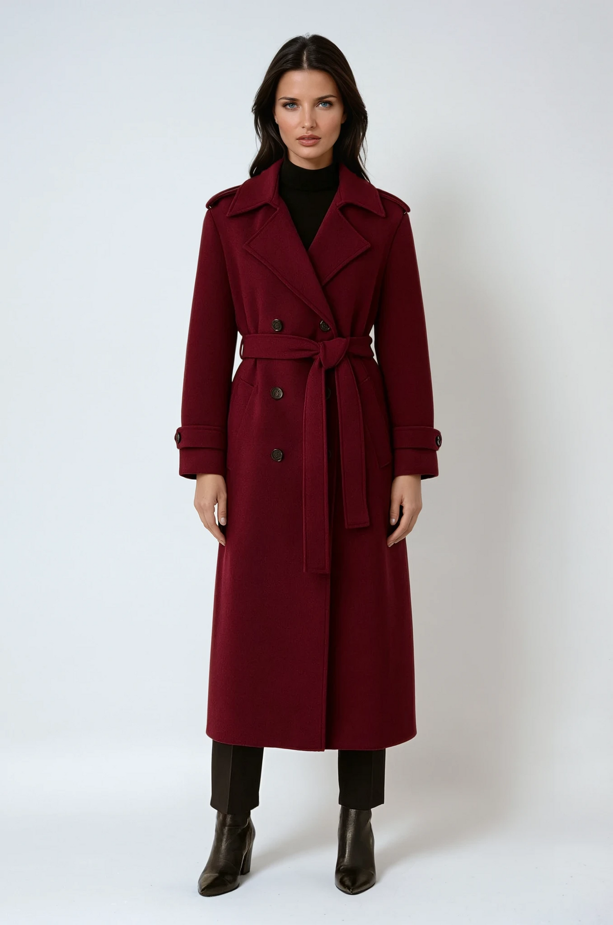 Sondra | Belted Burgundy Coat