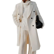 Meinir | Long Wool-Blend Coat with Concealed Buttons in Khaki