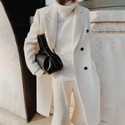 Meinir | Long Wool-Blend Coat with Concealed Buttons in Khaki