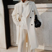 Meinir | Long Wool-Blend Coat with Concealed Buttons in White