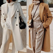 Meinir | Long Wool-Blend Coat with Concealed Buttons in Khaki