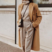 Meinir | Long Wool-Blend Coat with Concealed Buttons in Khaki