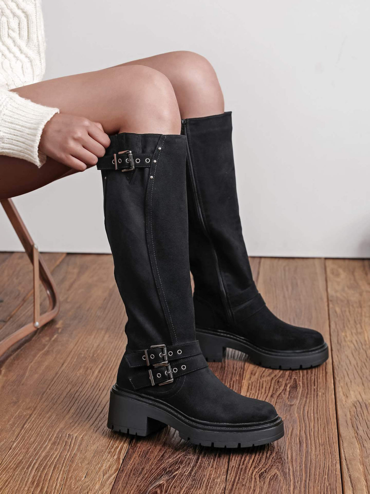 Plectrude triple-buckle high boots in black