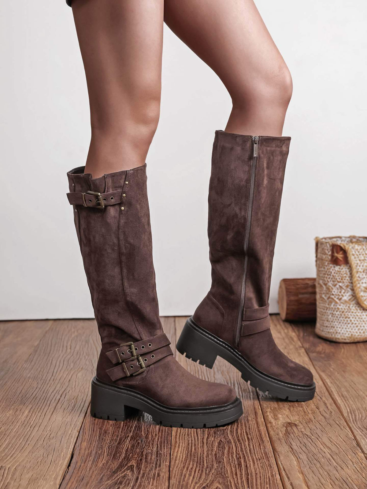 Plectrude triple-buckle high boots in brown