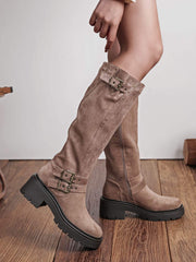 Plectrude triple-buckle high boots in taupe