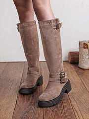 Plectrude triple-buckle high boots in taupe