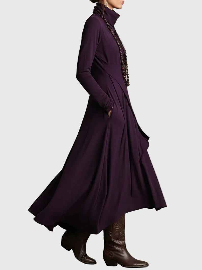 VIOLET | LONG-SLEEVE HIGH-NECK MAXI DRESS