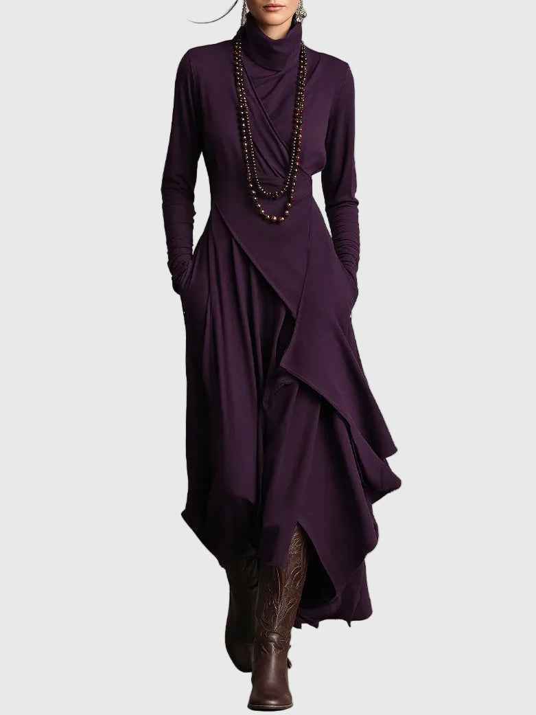 VIOLET | LONG-SLEEVE HIGH-NECK MAXI DRESS