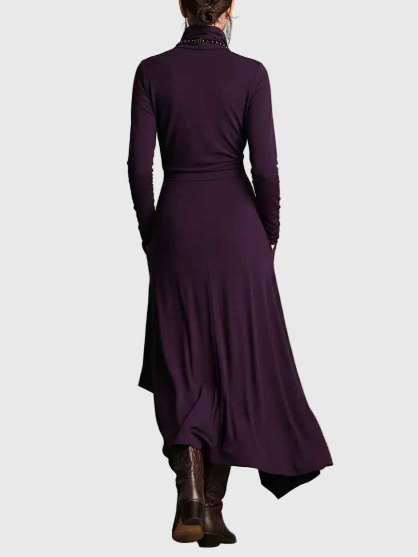 VIOLET | LONG-SLEEVE HIGH-NECK MAXI DRESS