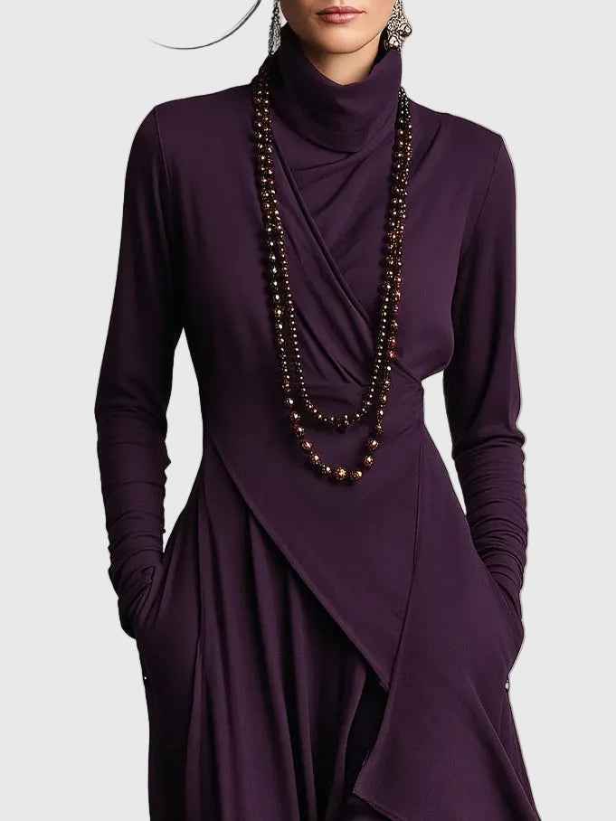 VIOLET | LONG-SLEEVE HIGH-NECK MAXI DRESS