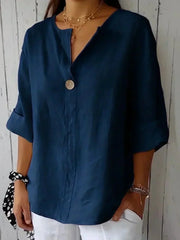 Deniece | Button-Neck Short-Sleeve Blouse