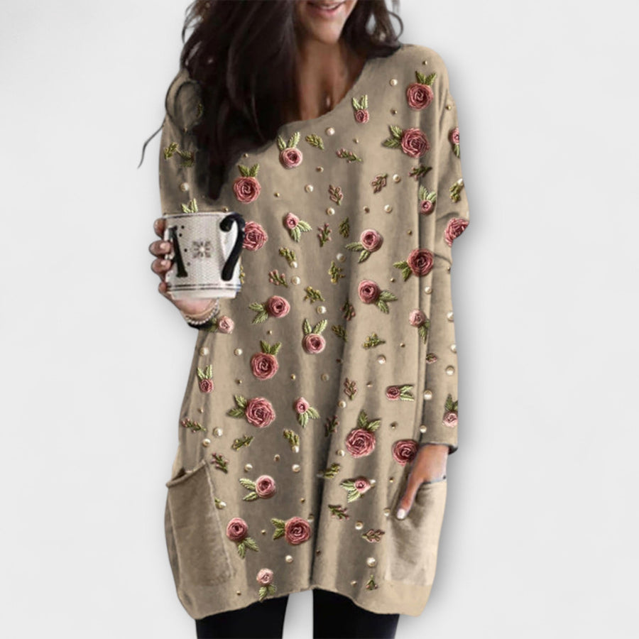Clarissa | Beige Tunic with Rose Pattern