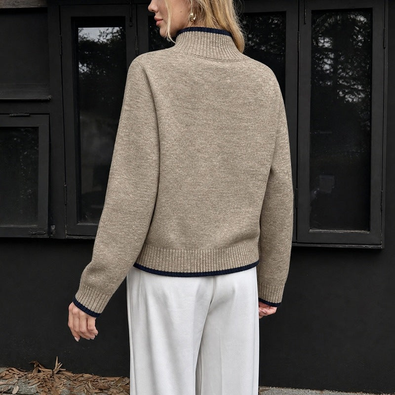 Yanet | Contrast-Trim High-Neck Jumper