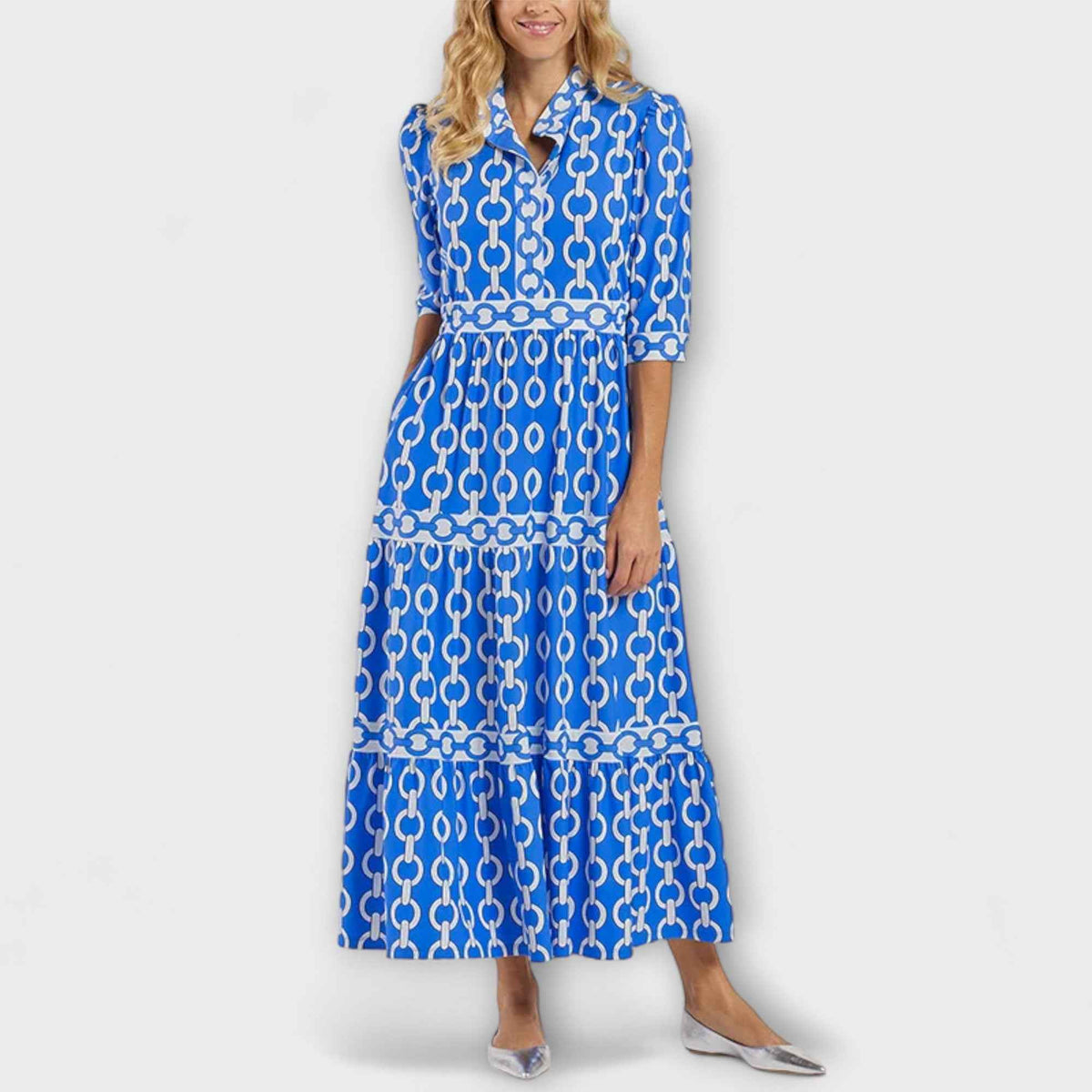 Juliana | Midi Dress White Ketting Pattern