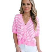 Jamesha | Striped Short-Sleeve Cardigan