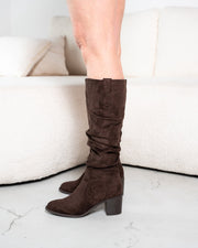 Amandine ruched high suedine boots in brown