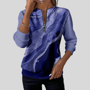 Abstract-Print Zip-Neck Sweatshirt, front view.