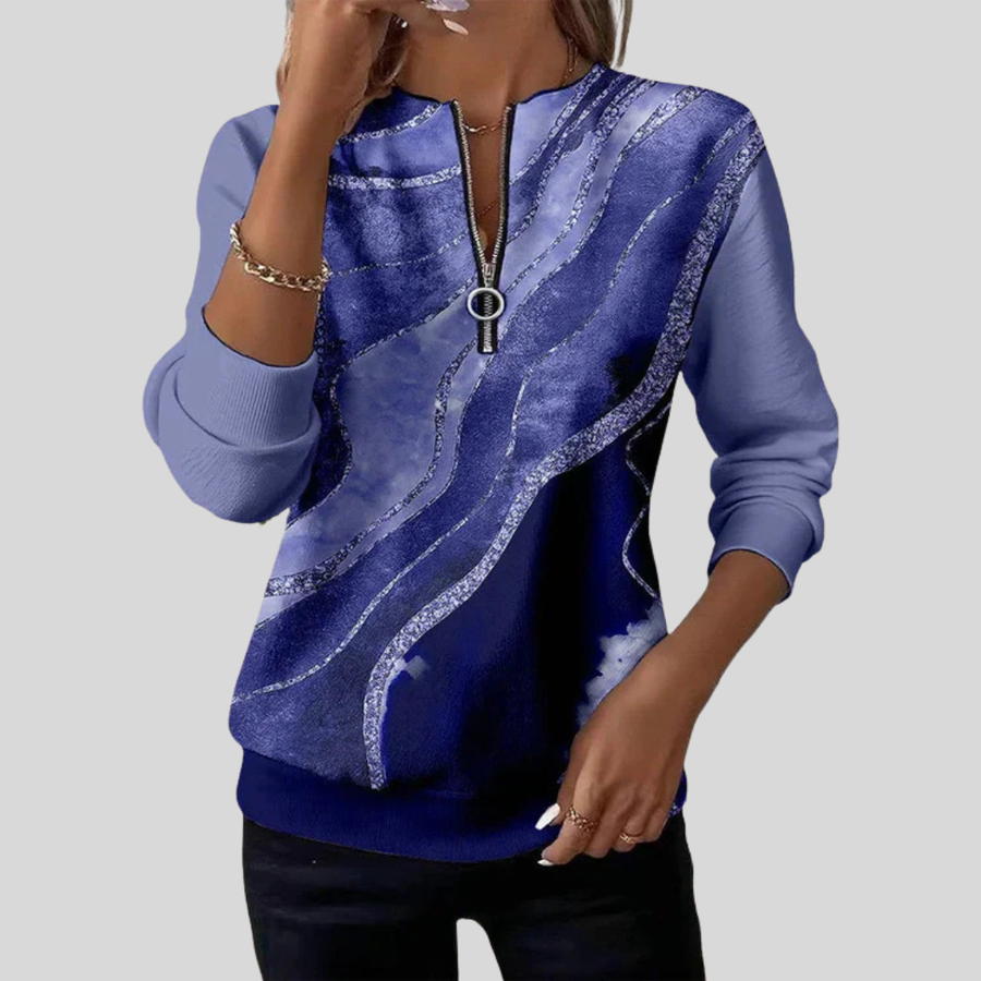 Abstract-Print Zip-Neck Sweatshirt, front view.