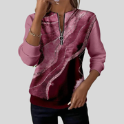 Abstract-Print Zip-Neck Sweatshirt, front view.