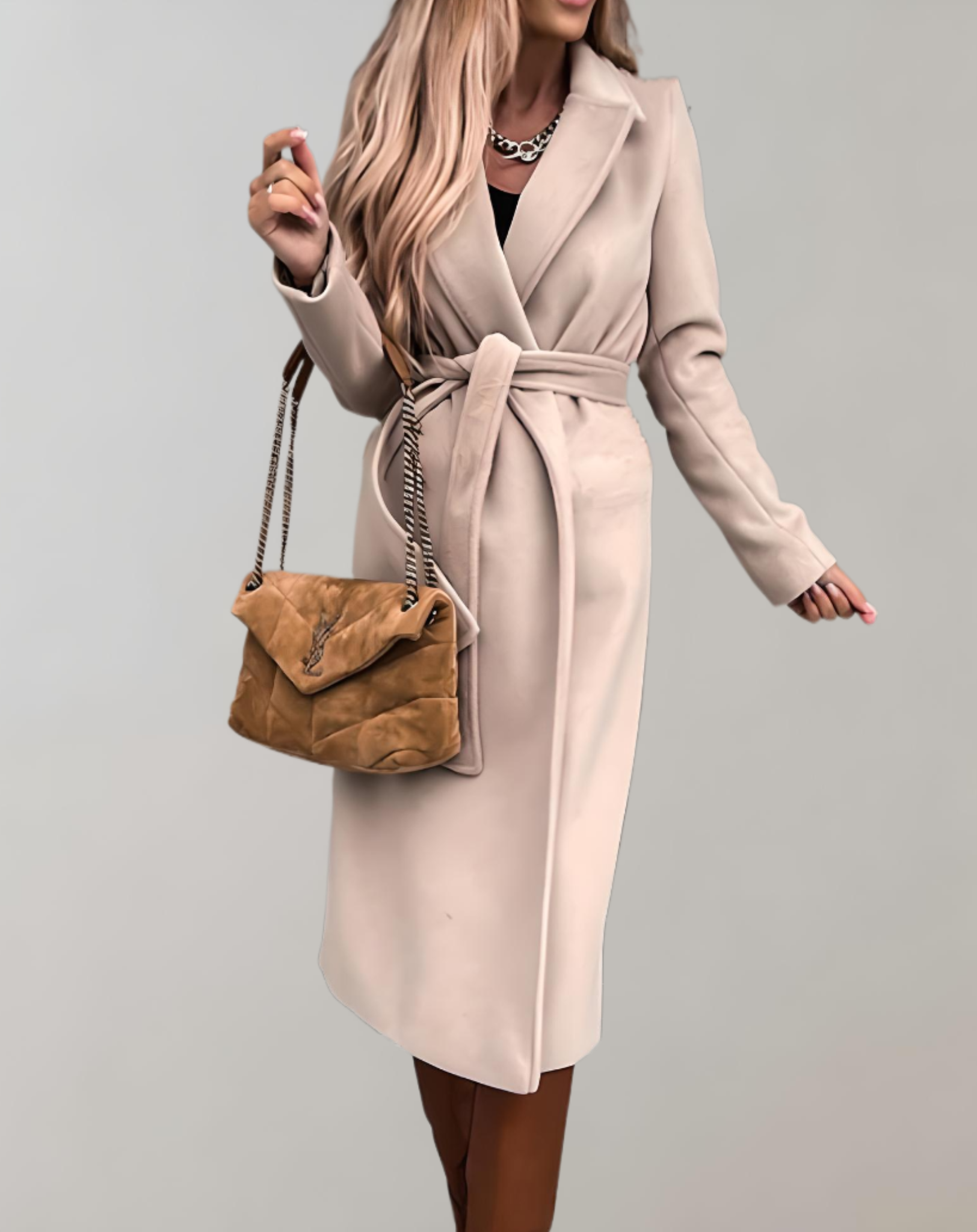 Llinos | Long Belted Thick Winter Coat in Beige