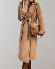 Llinos | Long Belted Thick Winter Coat in Beige