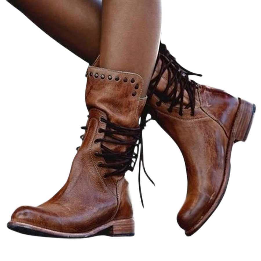 Women's ankle boots with a lace-up fastening, decorative studs and a rounded toe