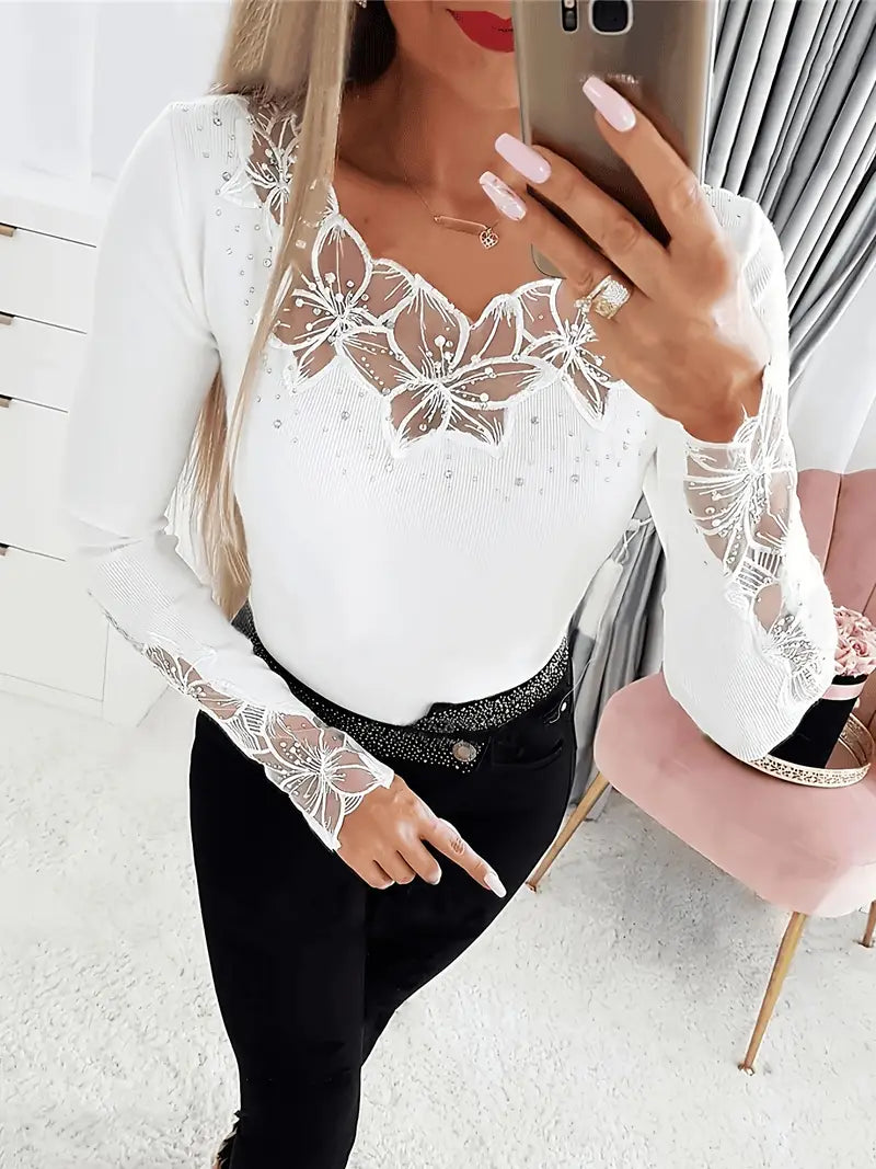 Johnsie | Lace-Neck Blouse