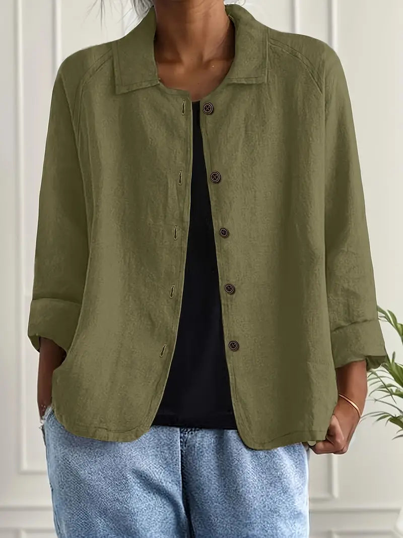Tesni | Three-Quarter Sleeve Button-Front Shirt Jacket in Pink
