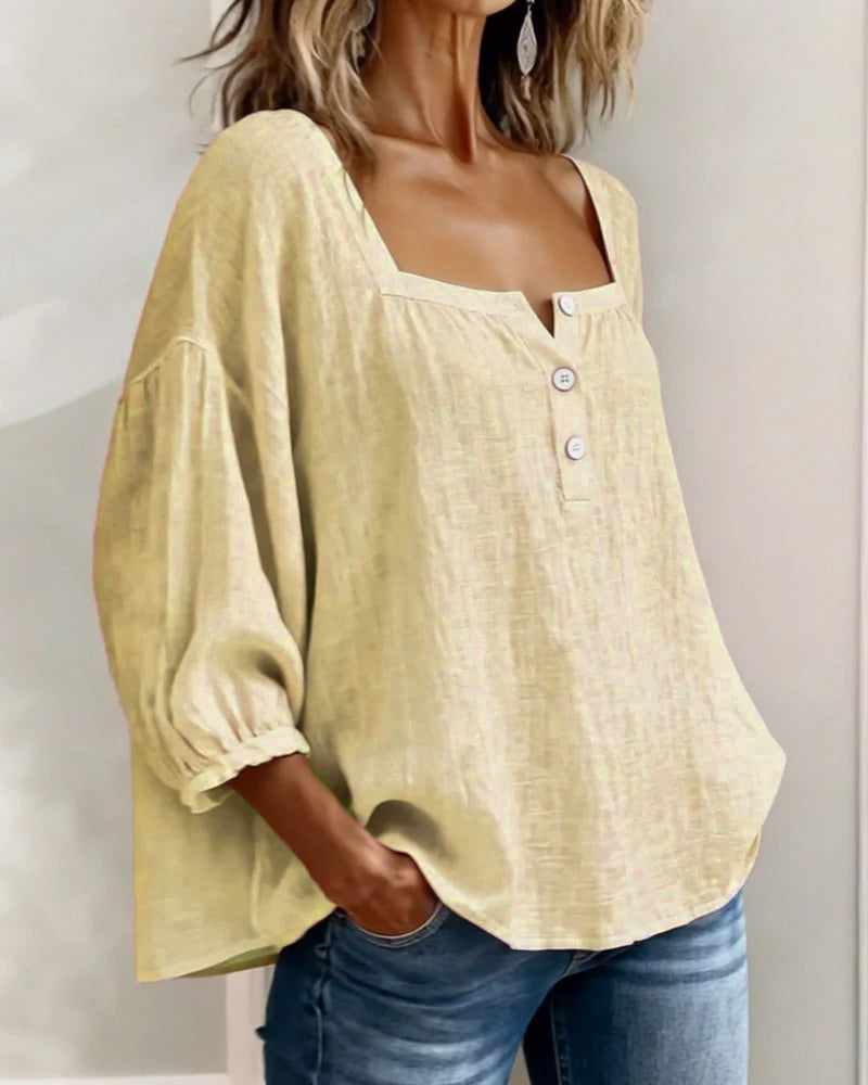 Tenille | Square-Neck Button Blouse