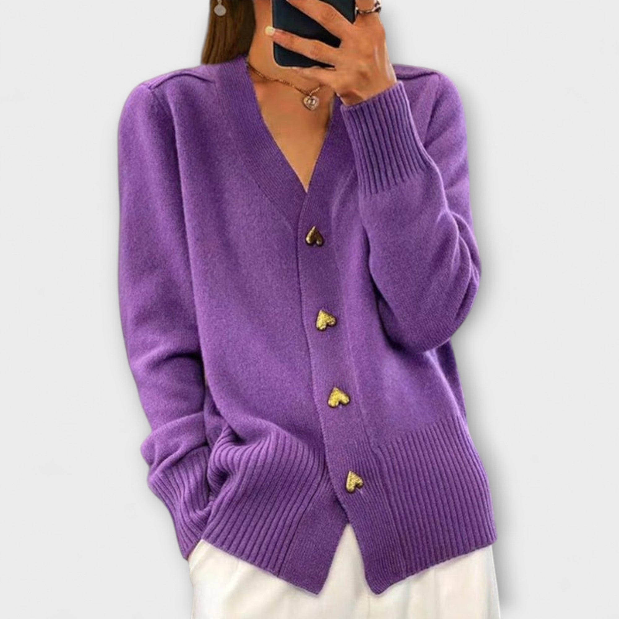 Marij | Dark Blue Cardigan With V-Neck In Vintage Style