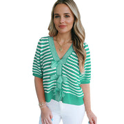 Jamesha | Striped Short-Sleeve Cardigan